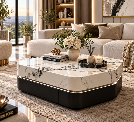 Black and white marble coffee table led light