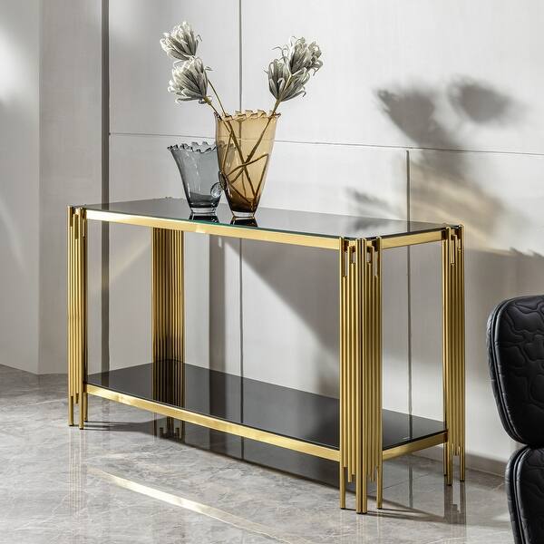 Gold server console table with glass