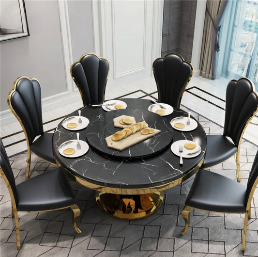 black and gold round marble dining table