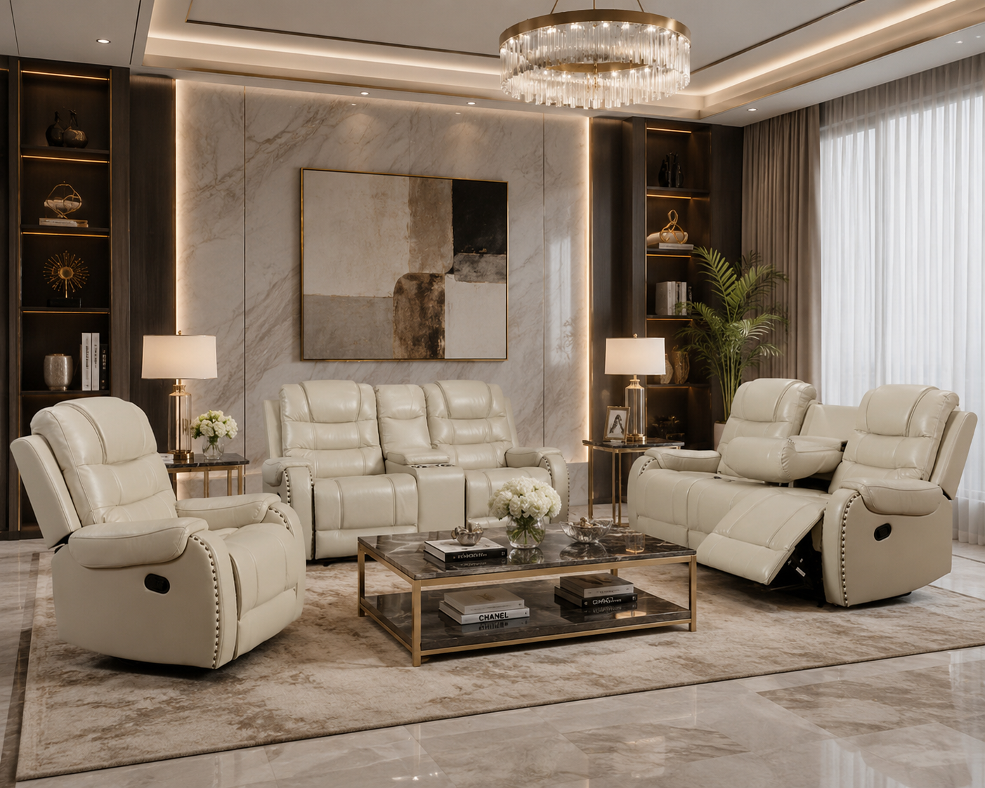 White recliner couches 