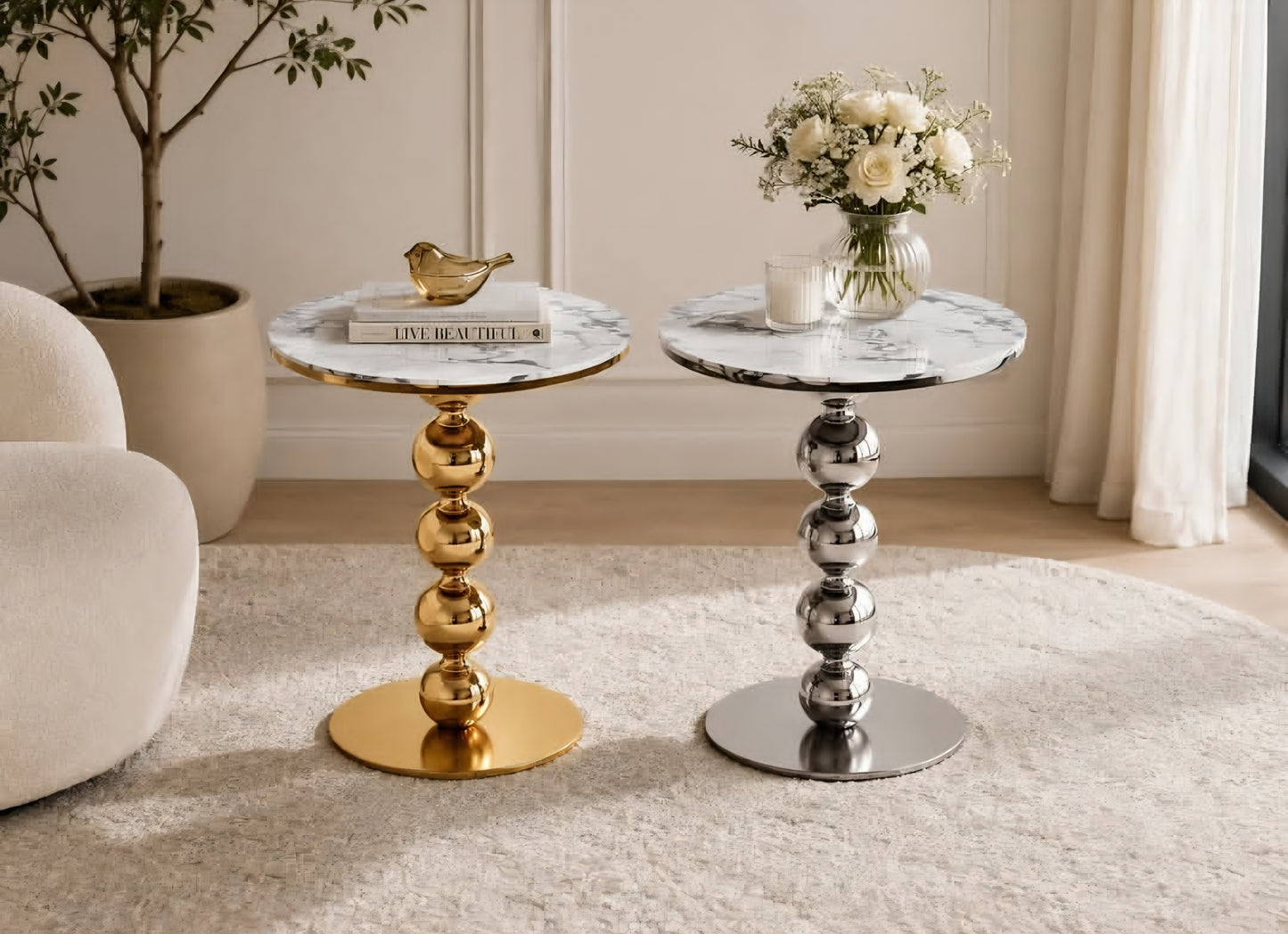 Ball design side table marble top