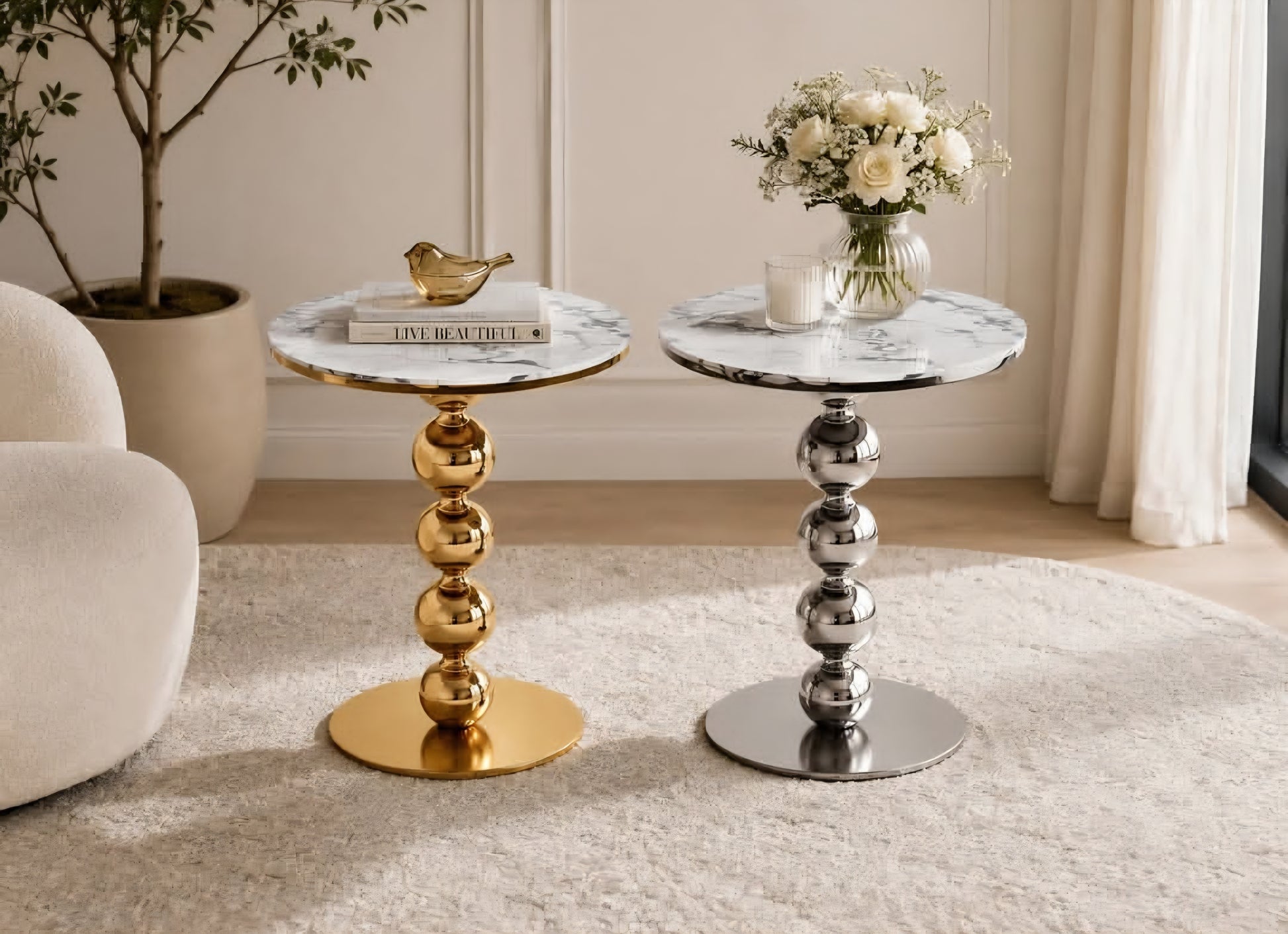 Ball design side table marble top