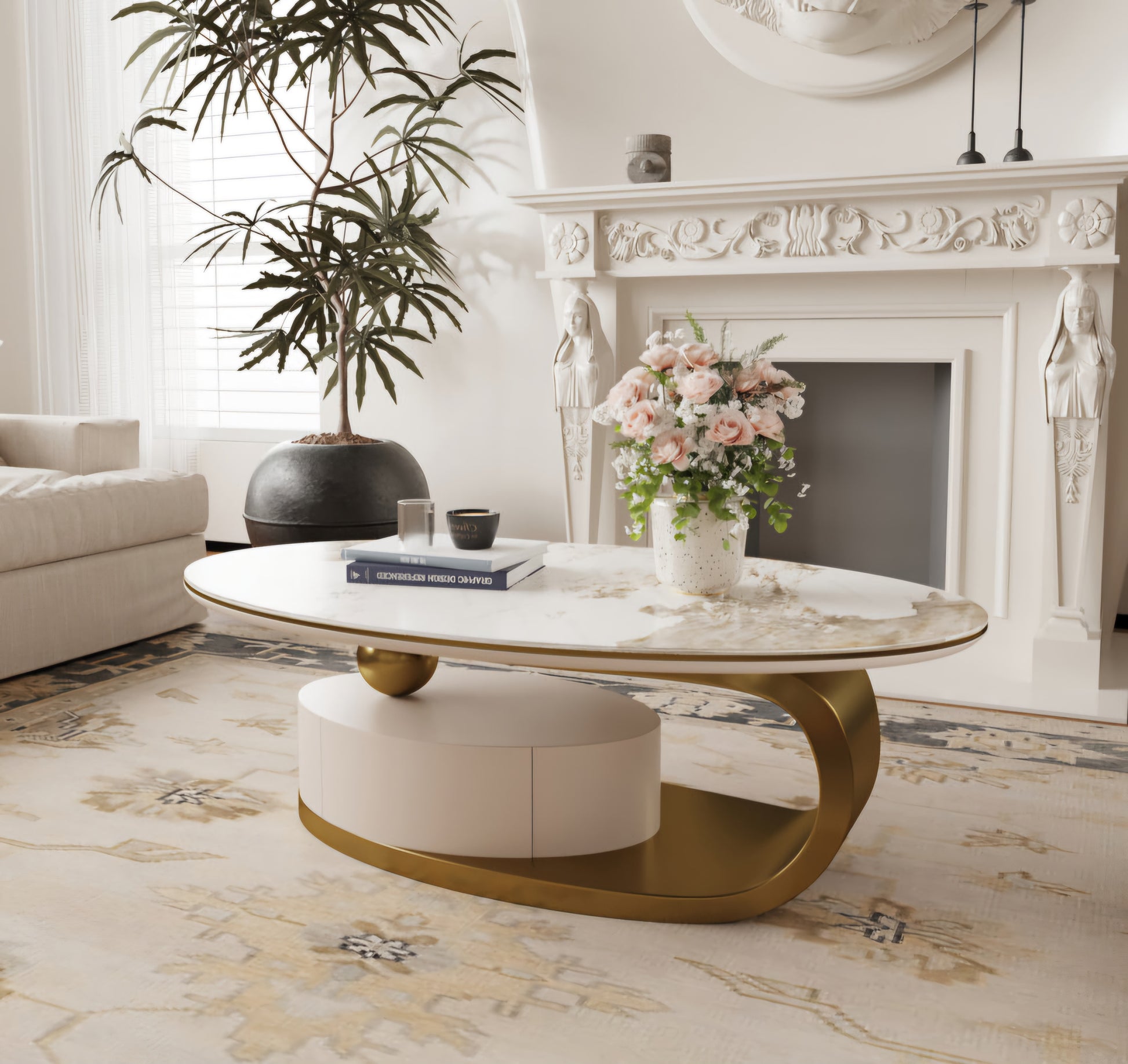 Gold oval coffee table 