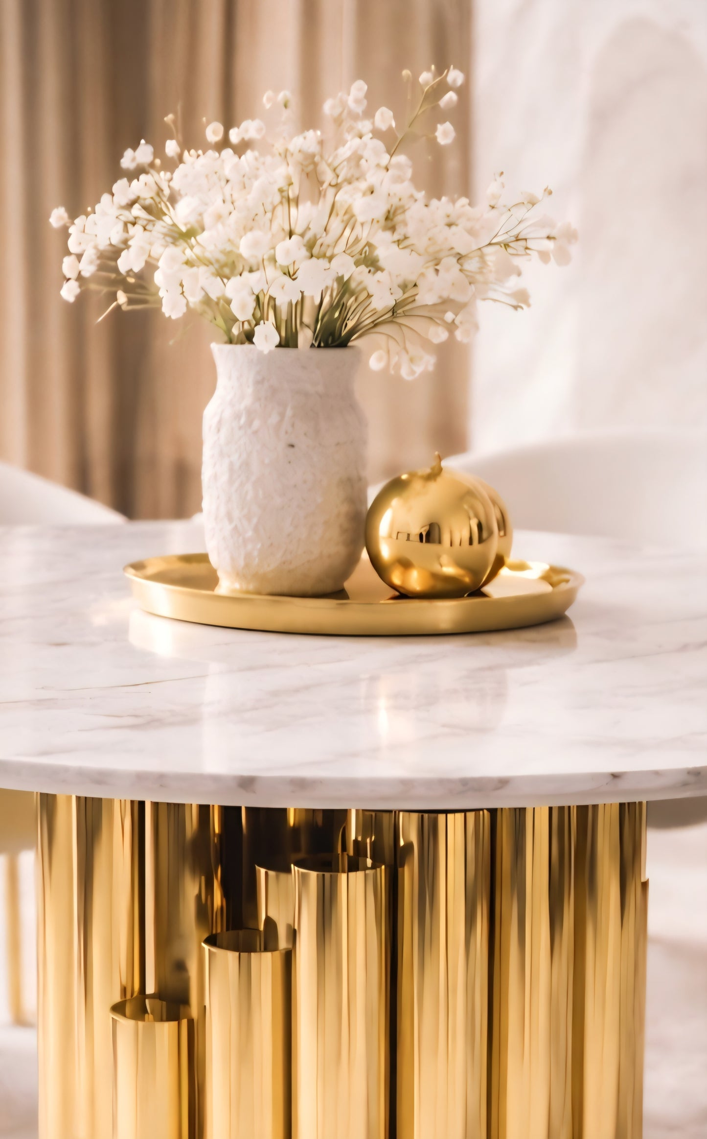 4 seater Gold marble Round dining set 