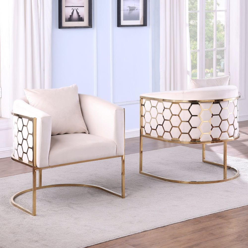 White and gold honey comb dining chair 