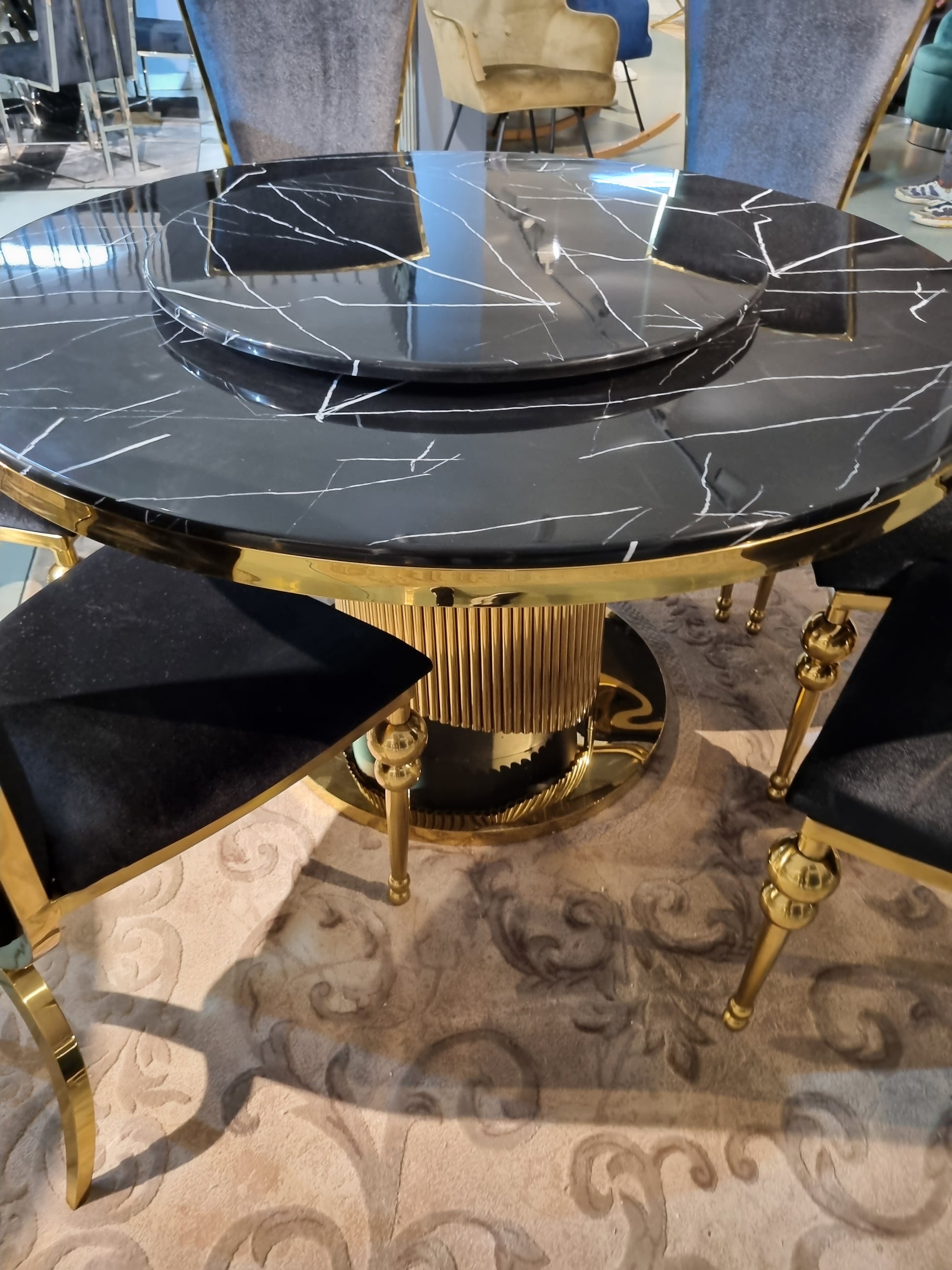 gold round marble dining table