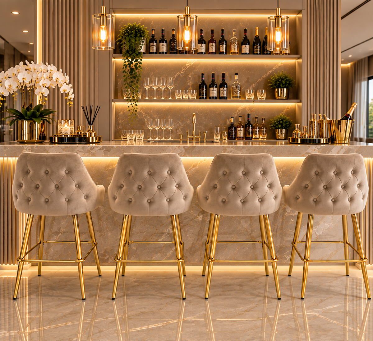 Chesterfield bar chairs gold