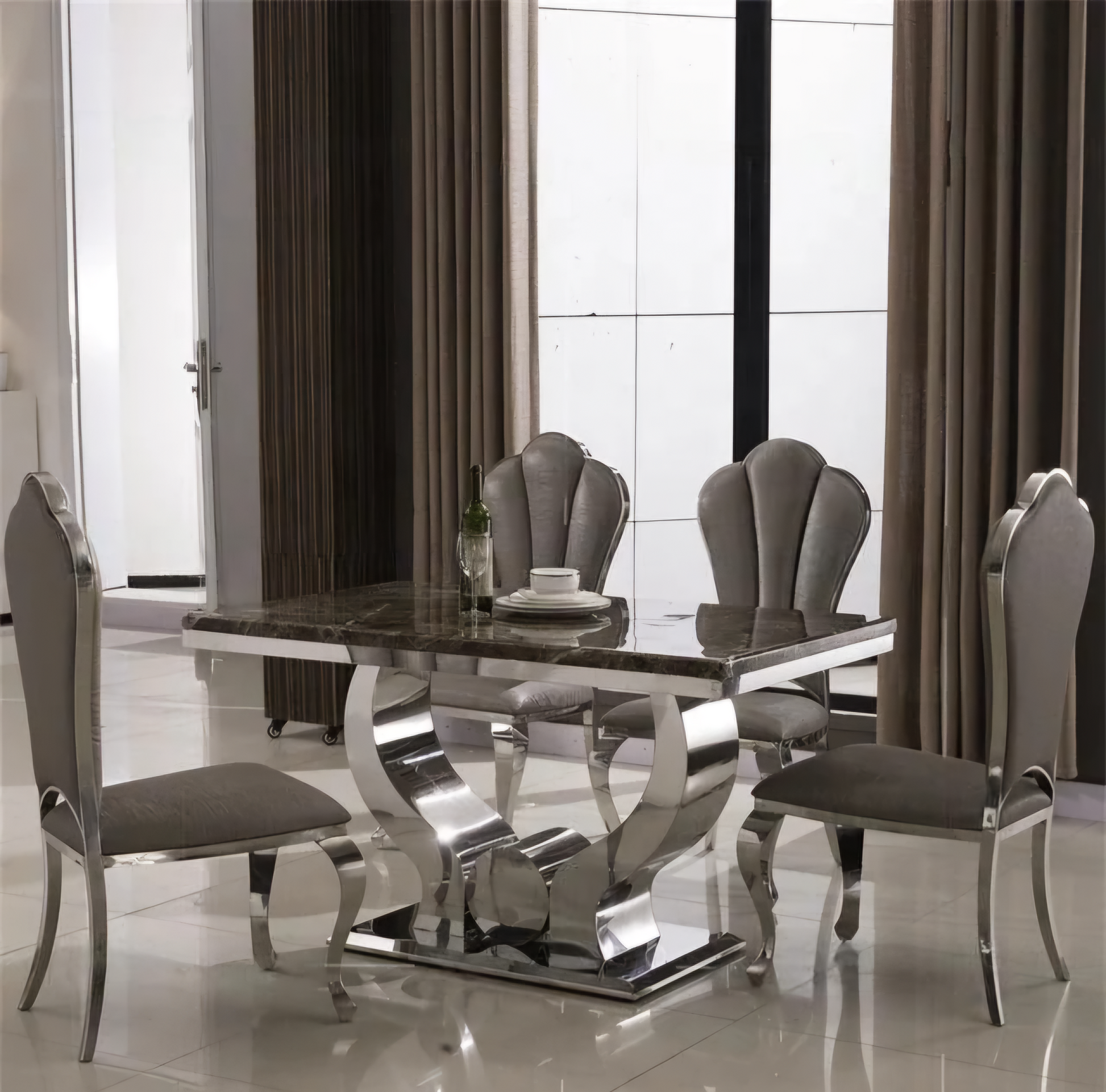 6 seater marble dining set