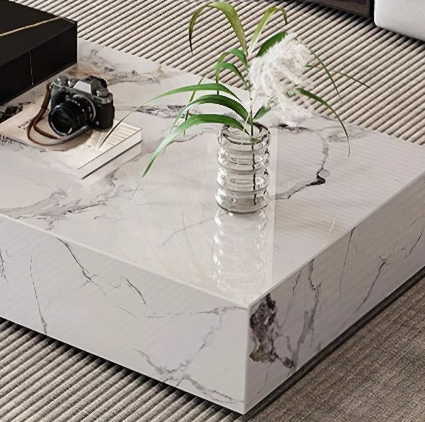 Sintered stone marble coffee table black and white