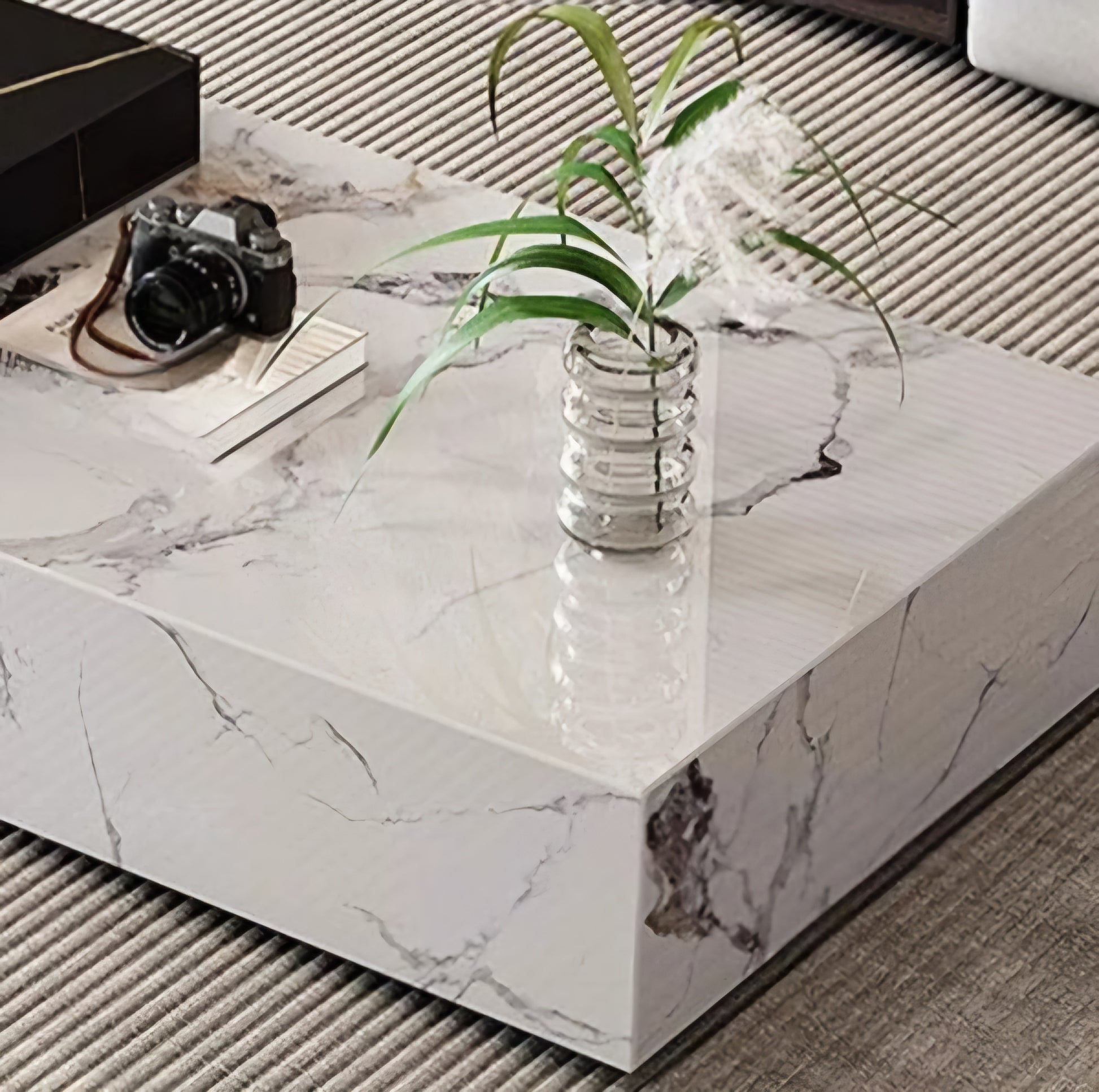 Sintered stone marble coffee table black and white