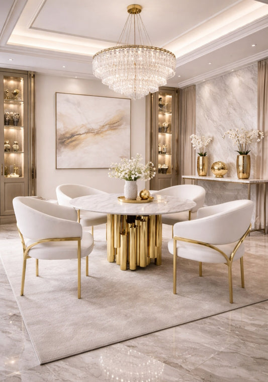 4 seater Gold marble Round dining set