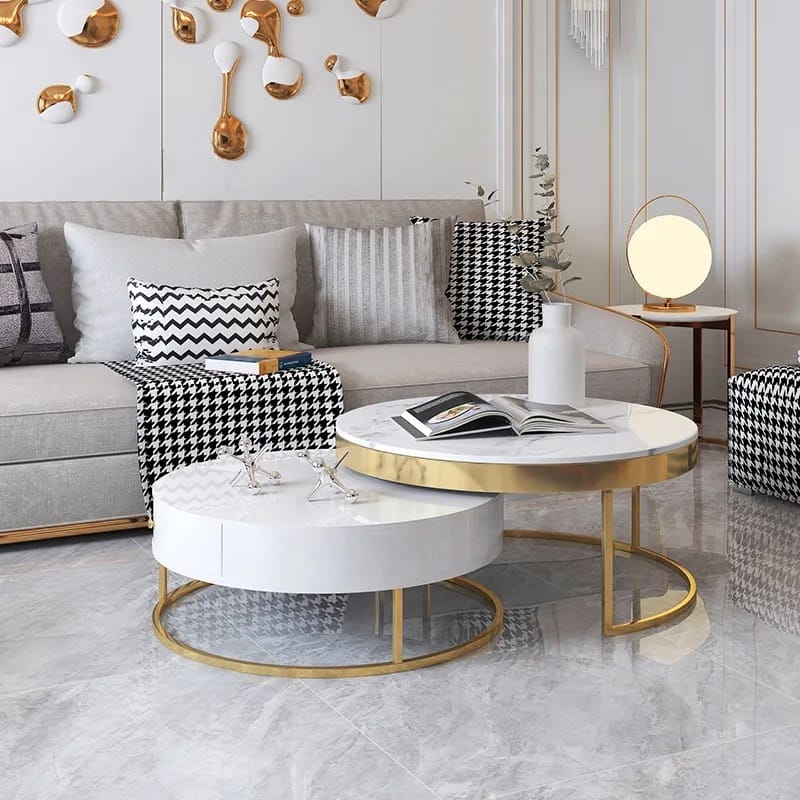 white glass marble gold nested coffee table