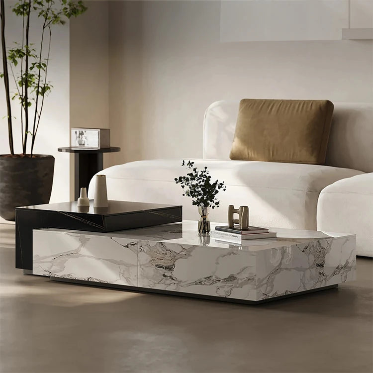 Sintered stone marble coffee table black and white 