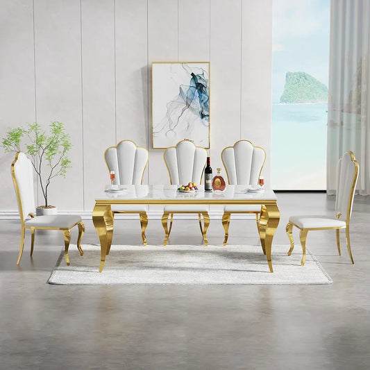 6 seater white and gold dining set
