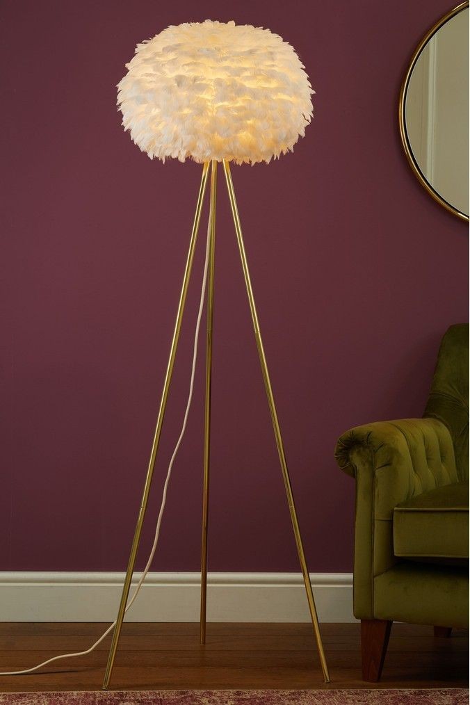 Gold feather tripod lamp