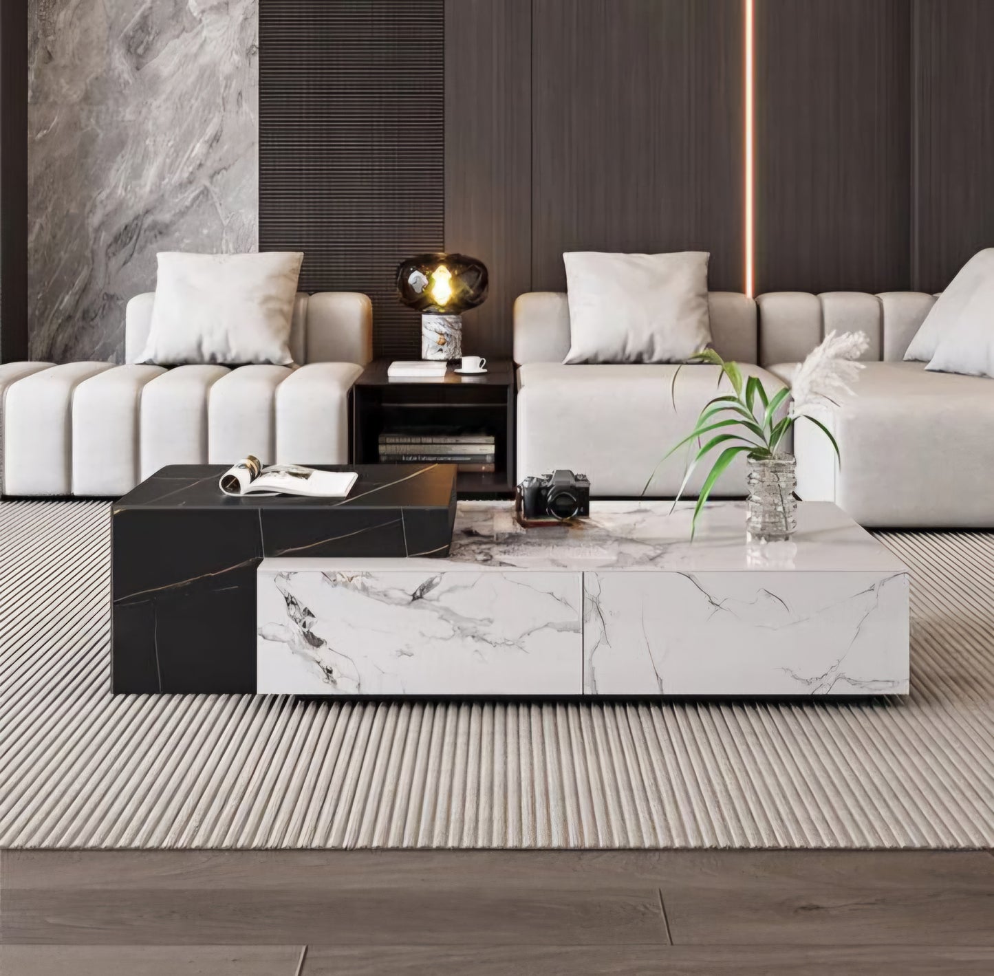 Sintered stone marble coffee table black and white