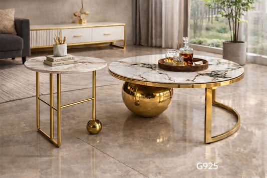 Round marble gold coffee table set
