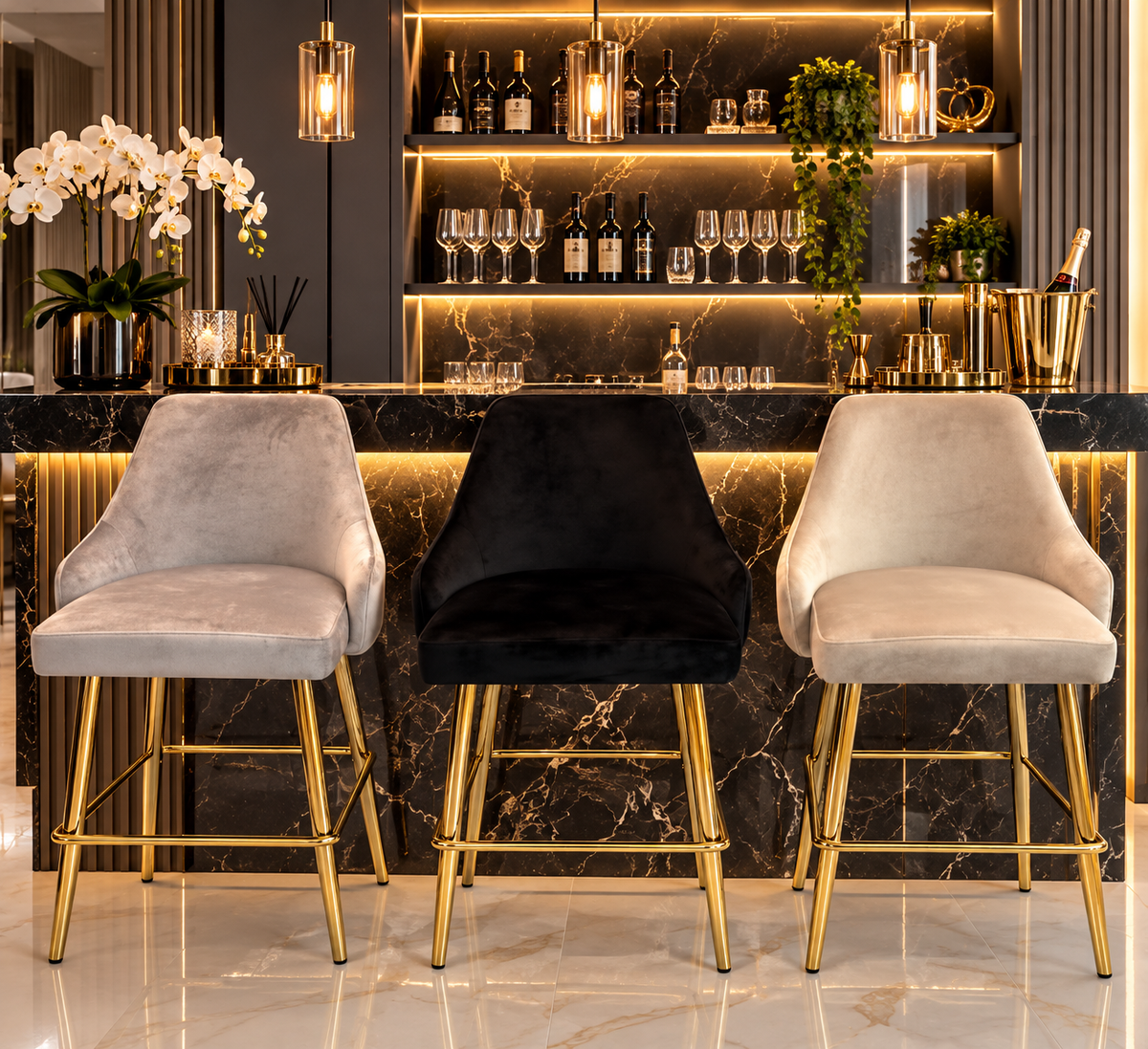 Chesterfield bar chairs gold