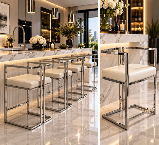 White and silver bar chairs