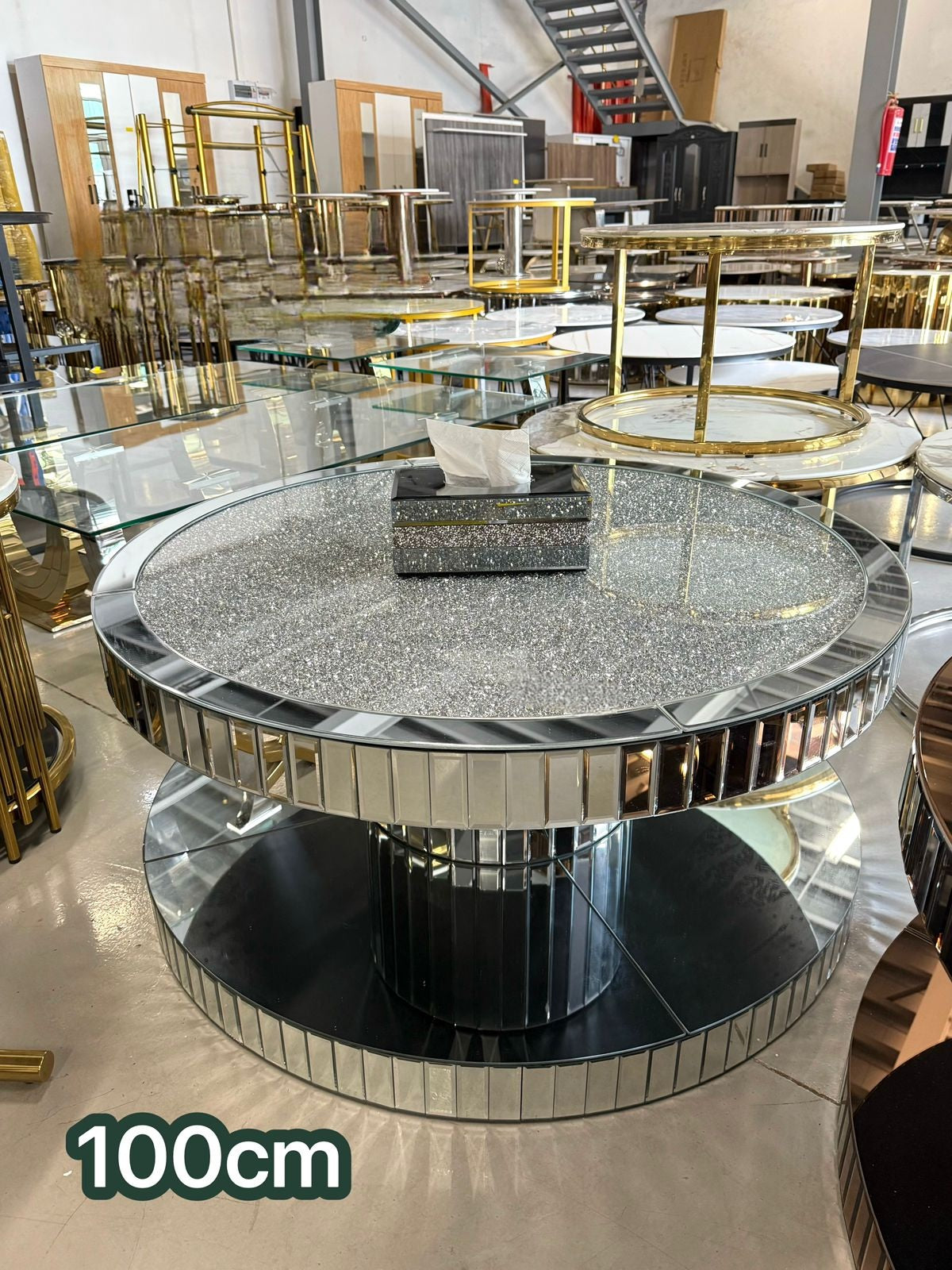 Crushed diamond mirror coffee table silver