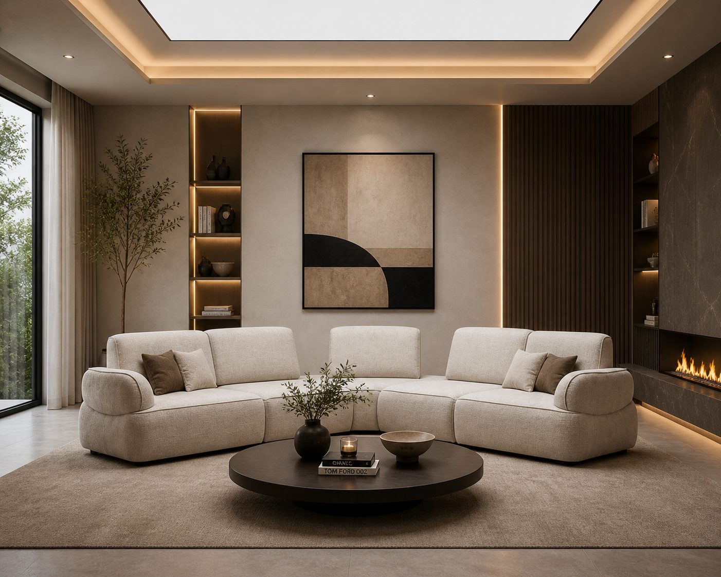 Boucle sectional couch white cream 