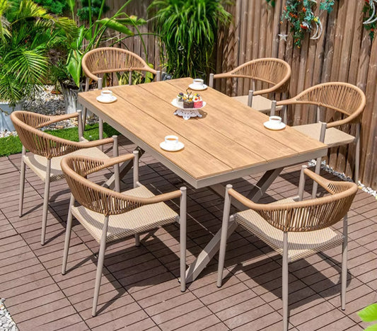 6 seater patio set rattan wood table 