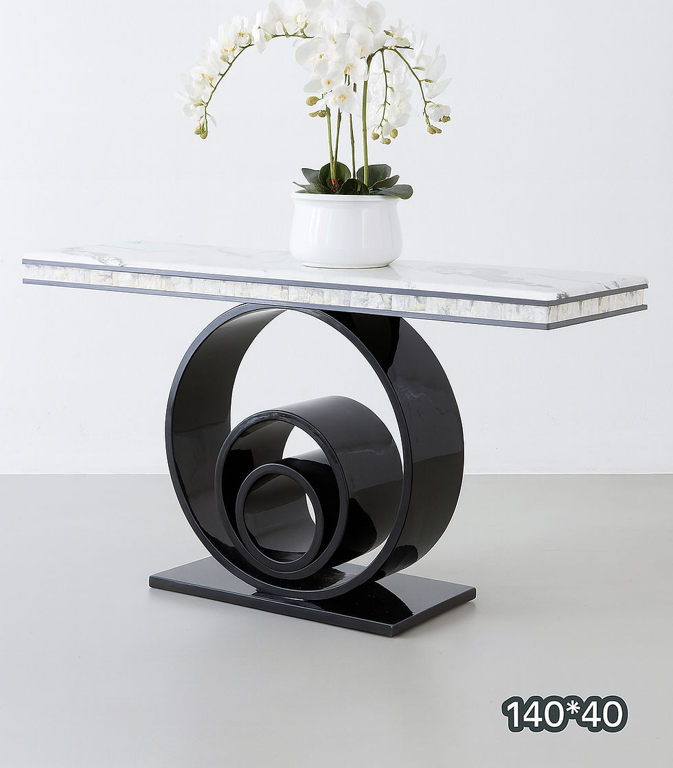Modern console table with marble top and black spiral base