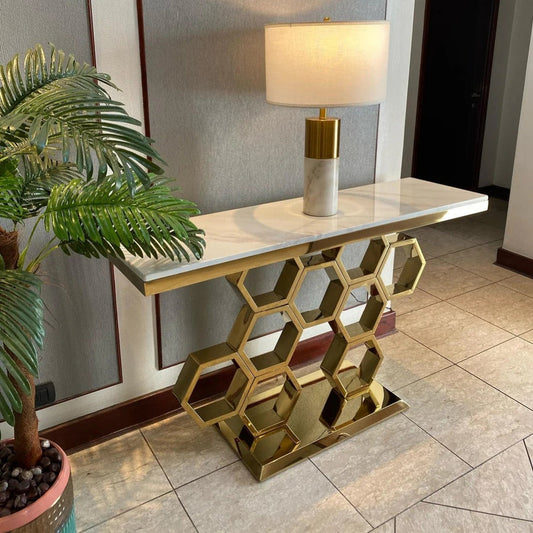 Gold honeycomb console table 