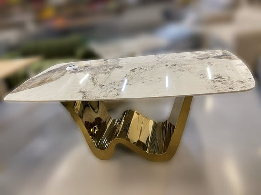 Gold marble dining table stainless steel base