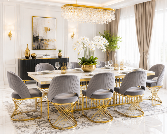 Grey and gold dining chairs 