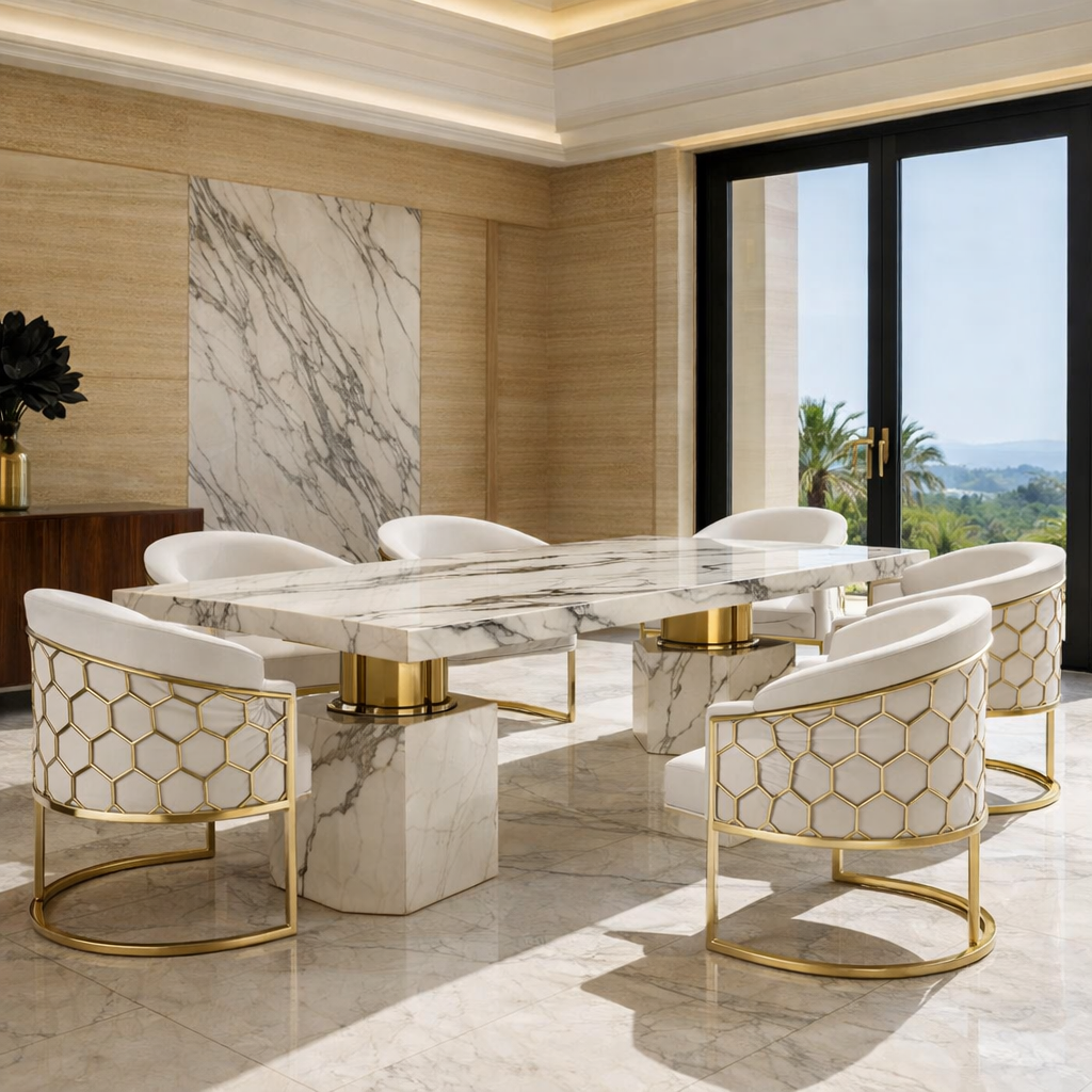 Luxury white and gold marble dining set 
