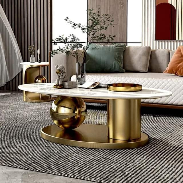 elena gold ball coffee table marble top