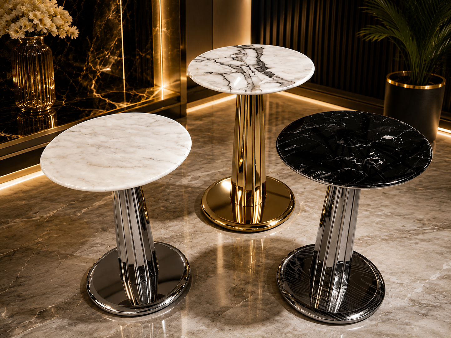 Round marble side tables