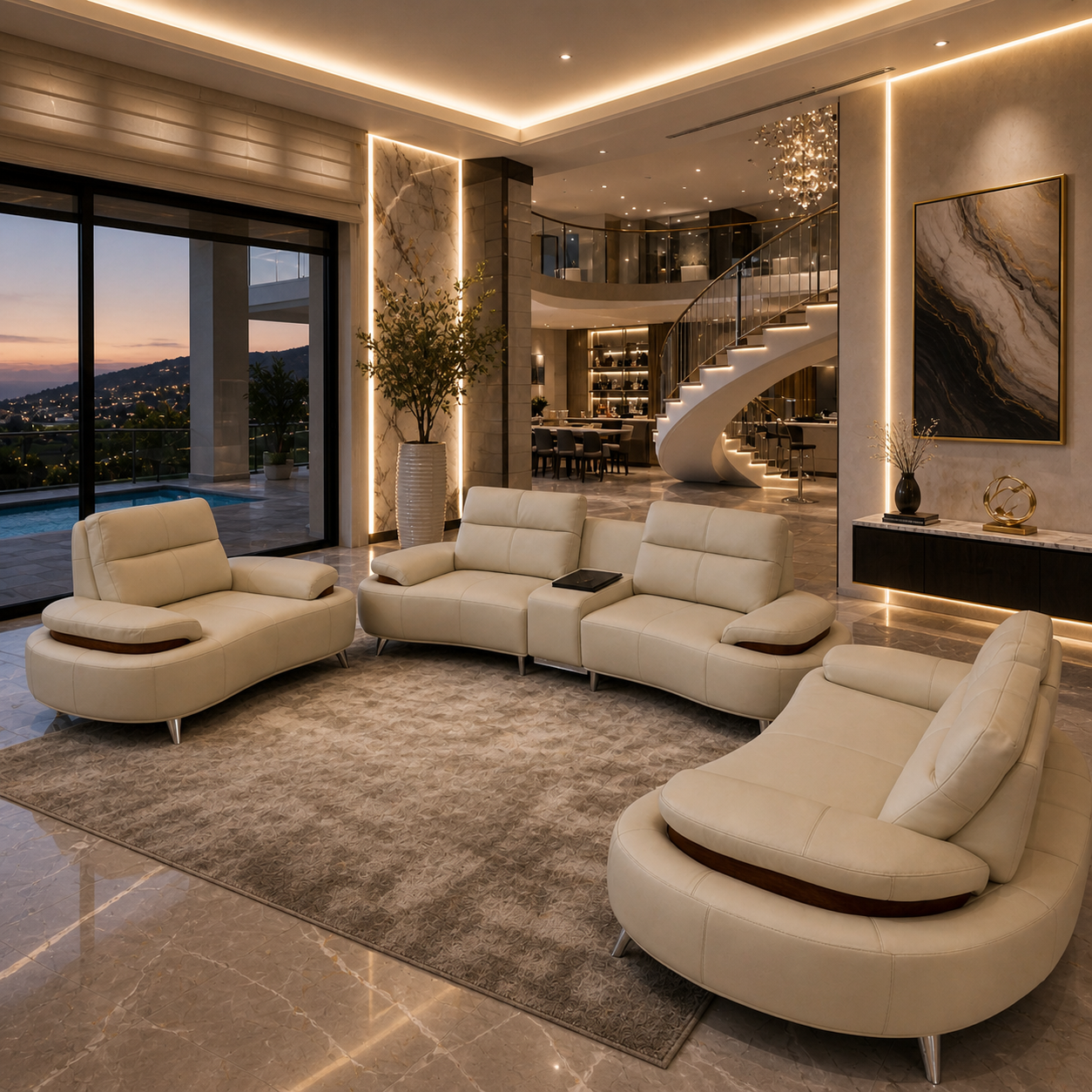 Leather cream smart lounge set 