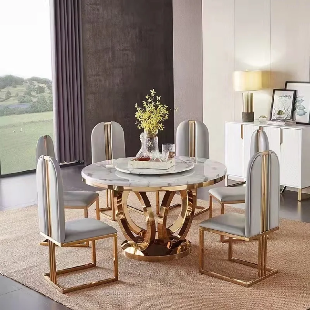Round gold marble dining set