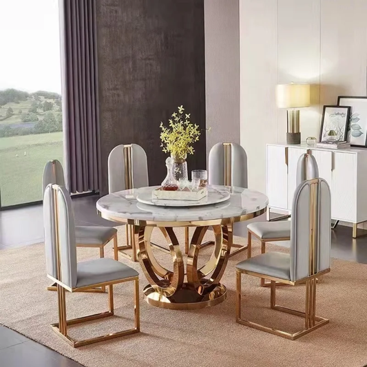 Round gold marble dining set