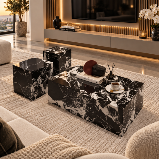 3 piece marble Coffee table side table tea set