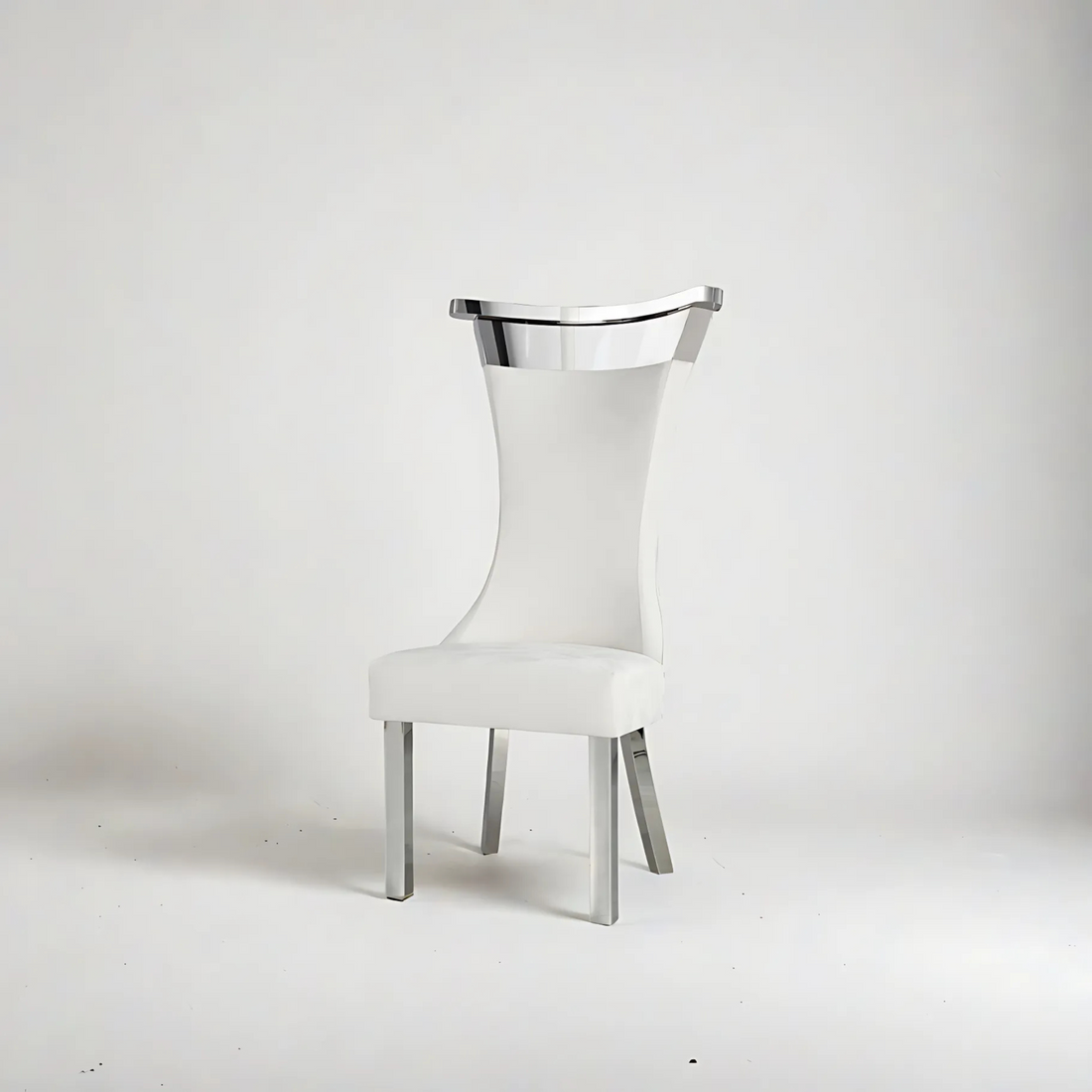 White and silver high back dining chair
