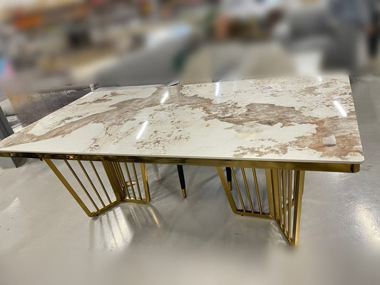 Gold marble dining table stainless steel base