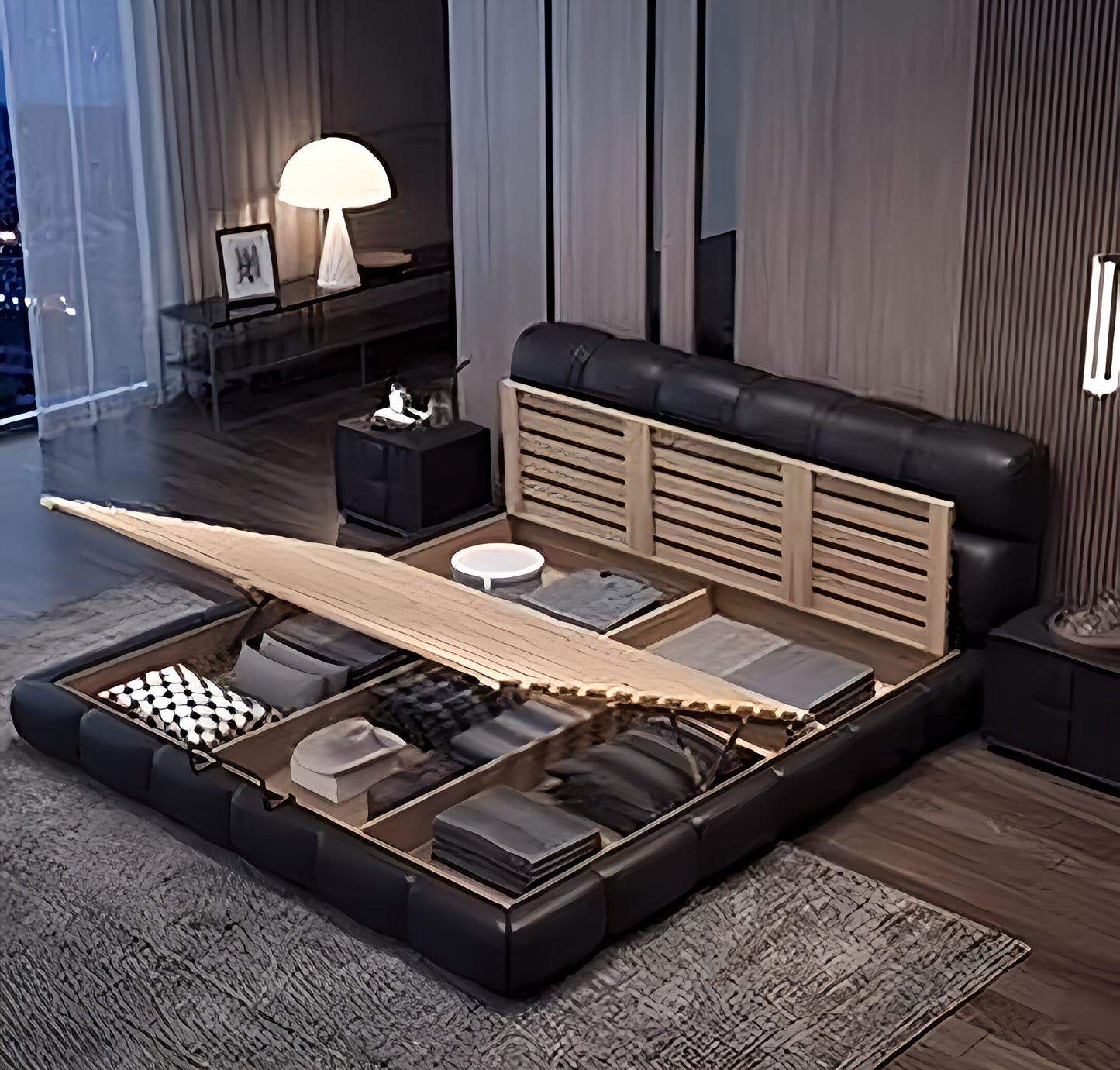 Black luxury bedroom set storage base