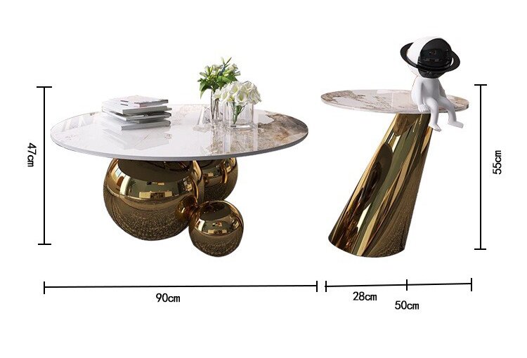 Gold coffee table and side table set