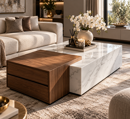 White marble wood coffee table 