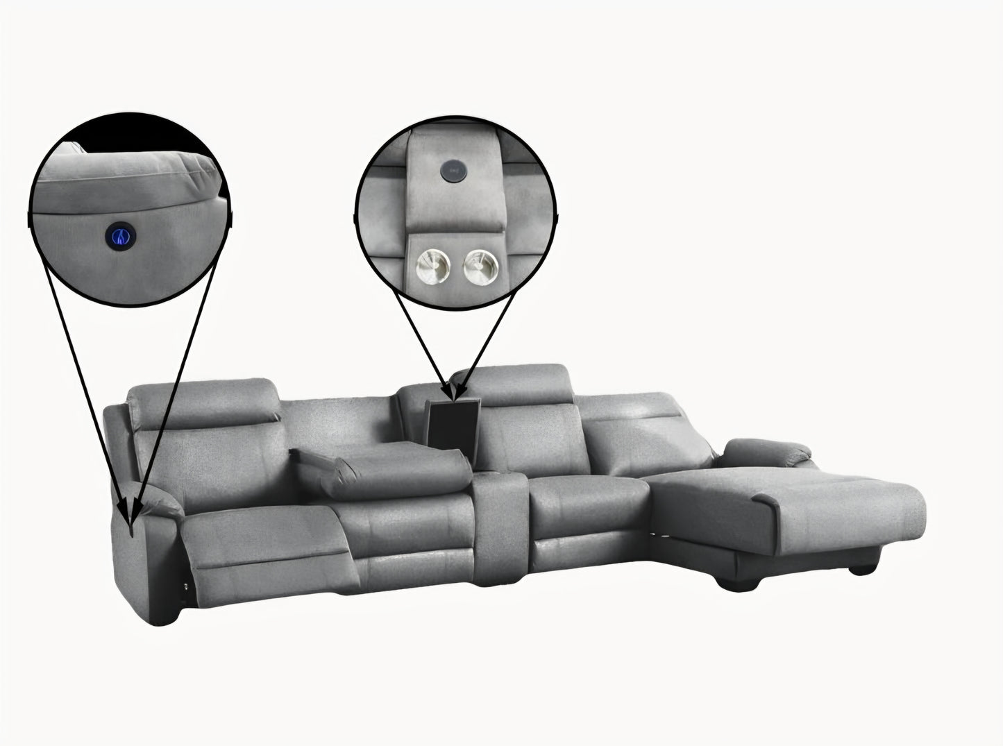 Grey electric recliner with day bed l-shape corner suite