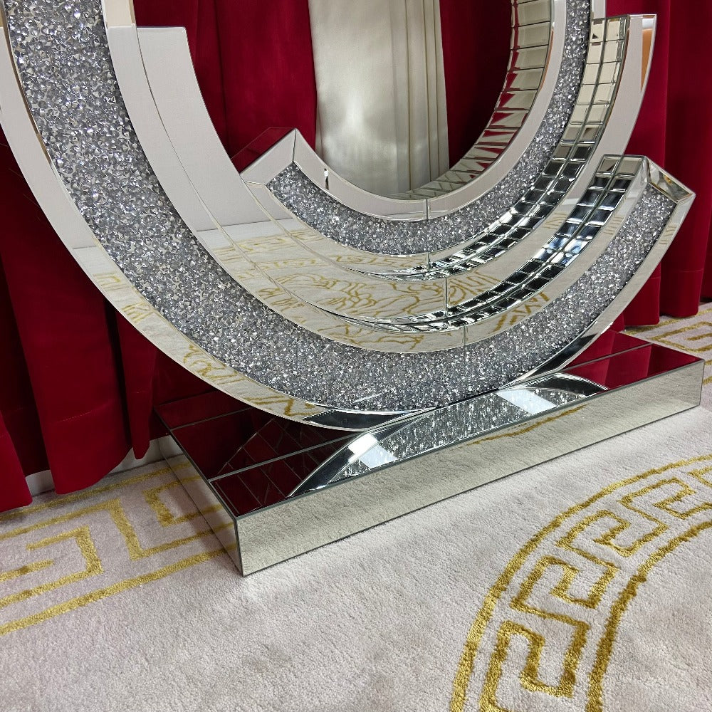 silver console with mirror