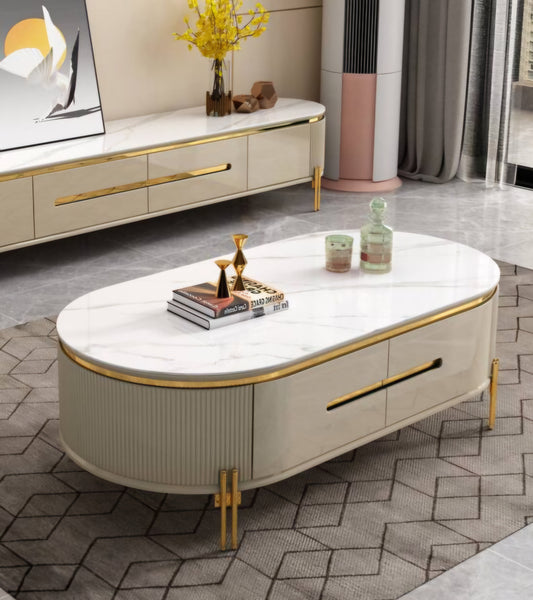 beige and gold coffee table marble top