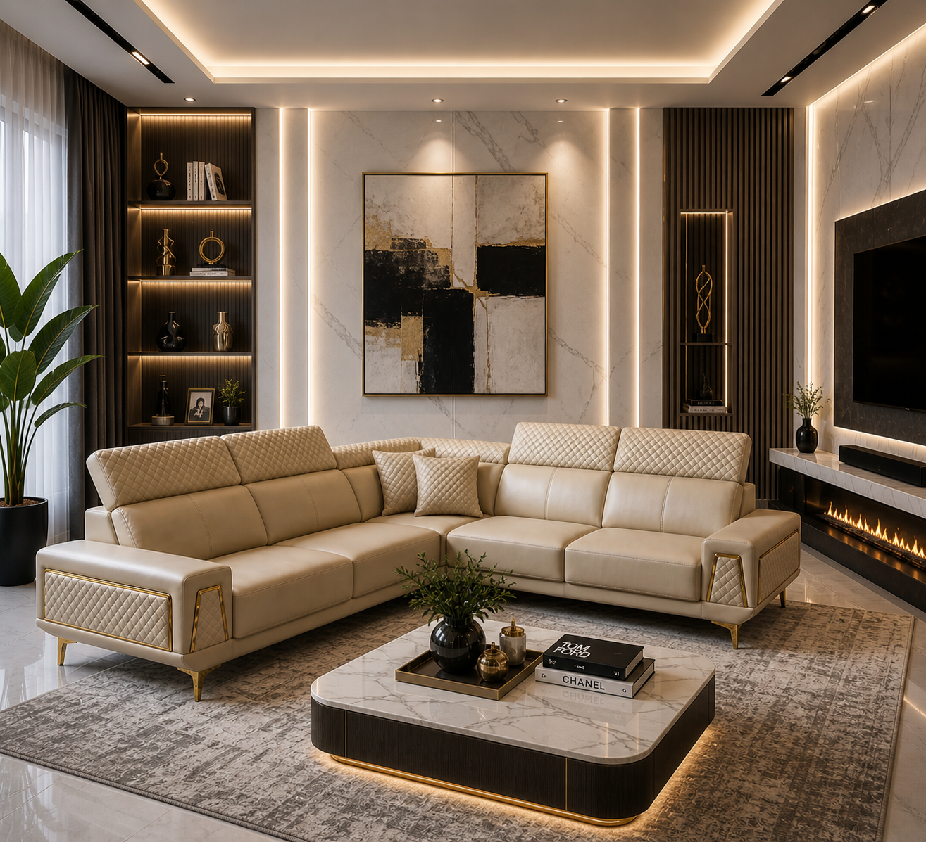 Beige natural L shape lounge set