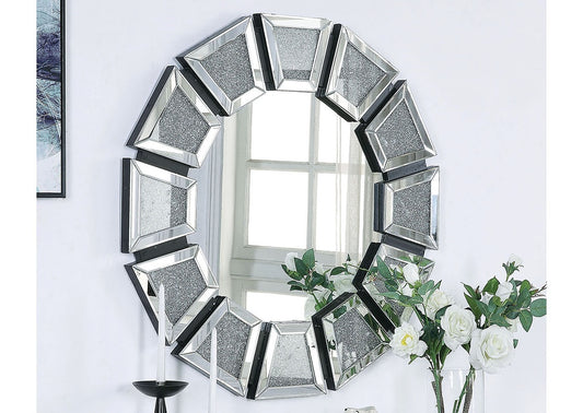 round silver diamond mirror