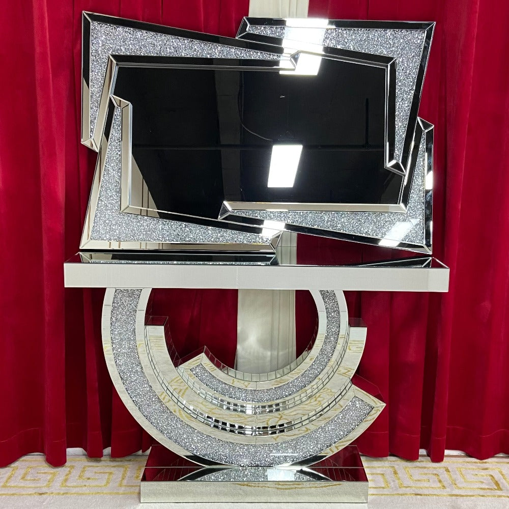 silver console with mirror