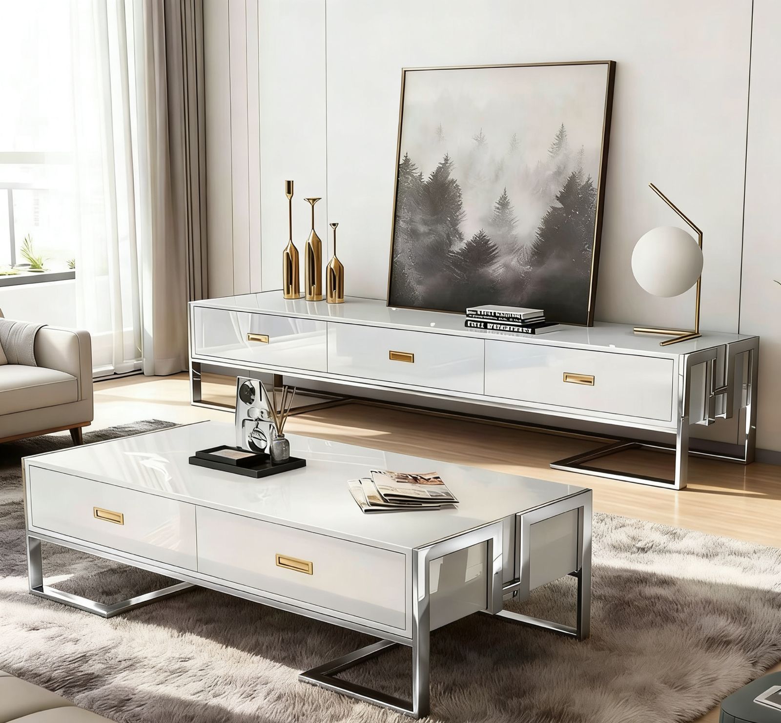 Gloss White silver Coffee table 