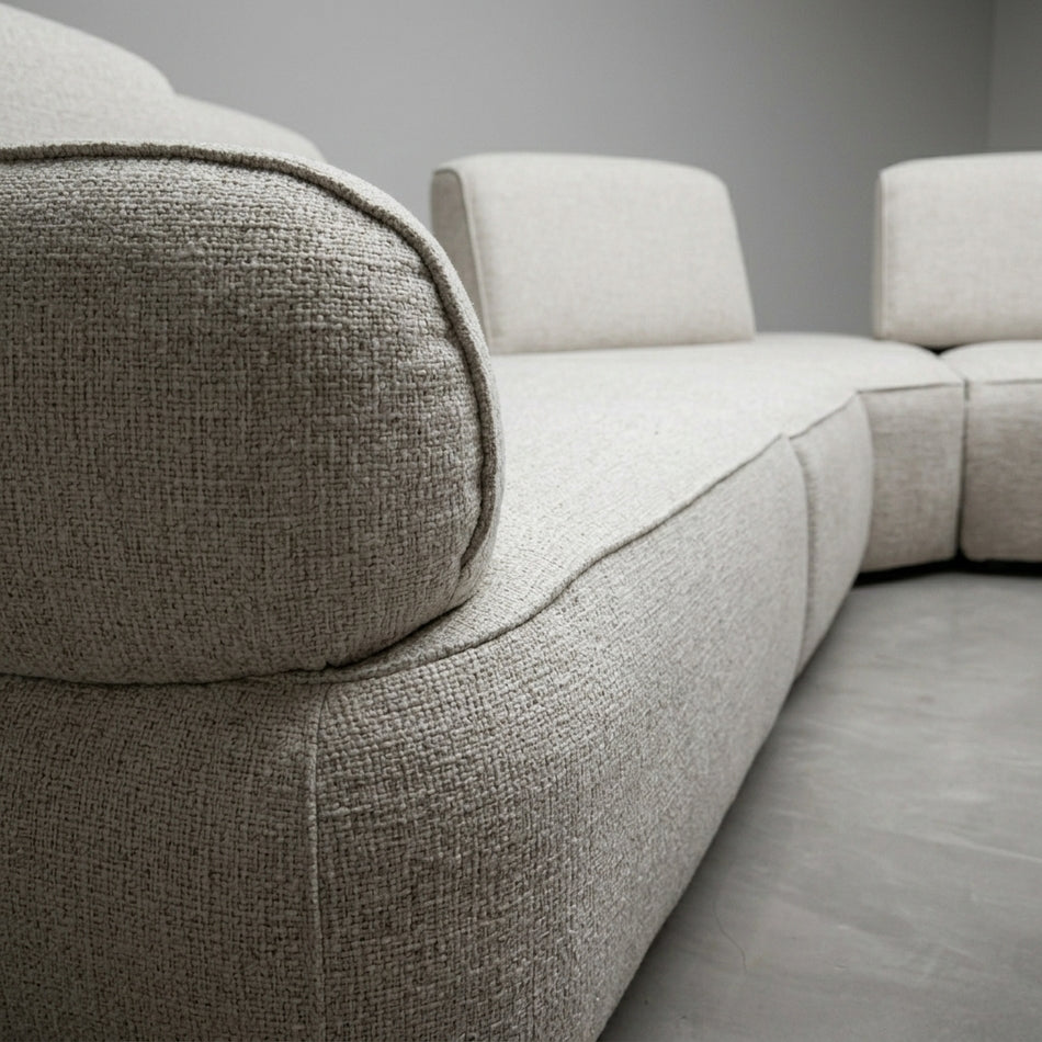 Boucle sectional couch white cream 